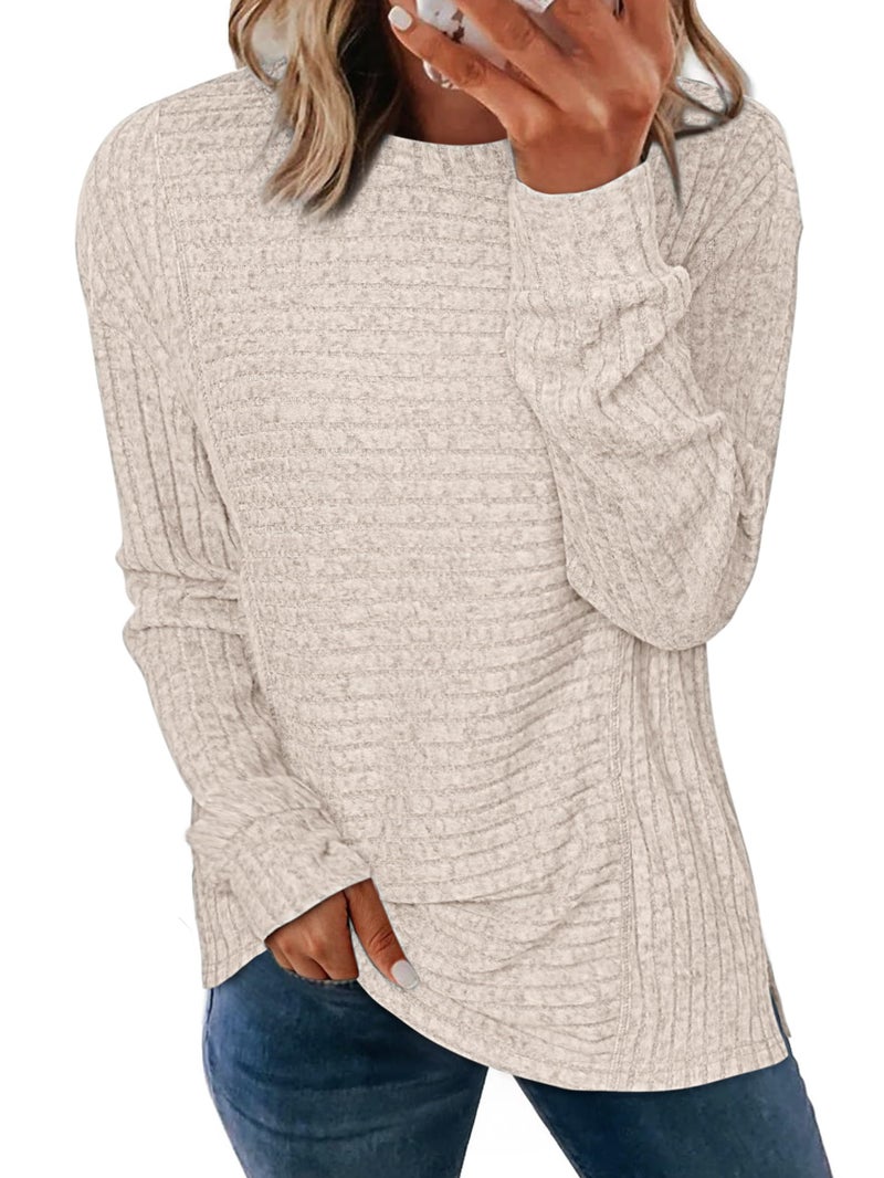 Glamaker Womens Fall Long Sleeve Tunic Tops Pullover Crew Neck Loose Lightweight Soft Casual Basic Knit Blouse (Apricot M) - Image 1