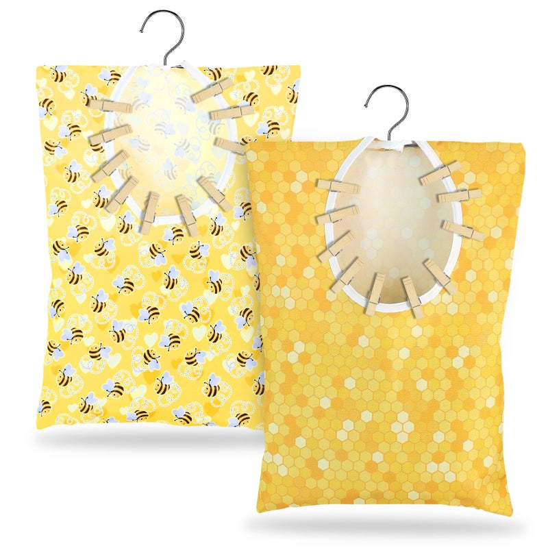YLOLUL Bee Honeycomb Clothespin Holder 2 Pcs Bee Clothes Pin Bags 15 X 11 Inch Clothes Hanging Bag for Laundry Room Outdoor Use - Image 2