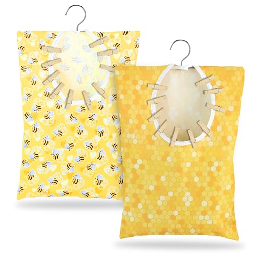 YLOLUL Bee Honeycomb Clothespin Holder 2 Pcs Bee Clothes Pin Bags 15 X 11 Inch Clothes Hanging Bag for Laundry Room Outdoor Use - Image 1