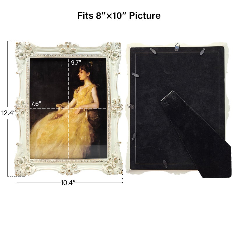 CISOO 8x10 Vintage Picture Frame Antique Ornate White and Gold Photo Frame  for Table Top and Wall Display  Decorative Floral Design Retro Home Decor  Photo Gallery Art - Image 5