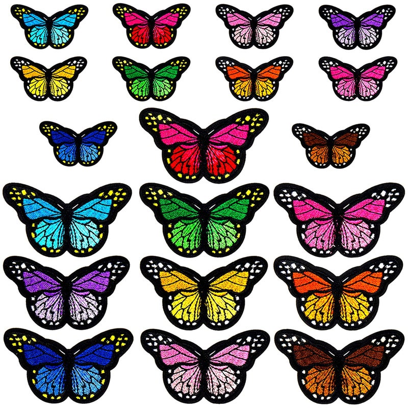 20pcs Butterfly Iron on Patches 2 Size Embroidered Sew Applique Repair Patch