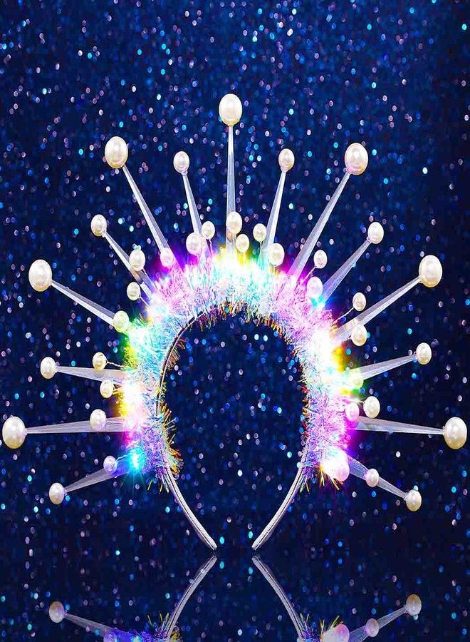 Zoestar Light Up Pearl Crown Headband LED Halo Headbands Glow Party Hair Accessories for Women - Image 1