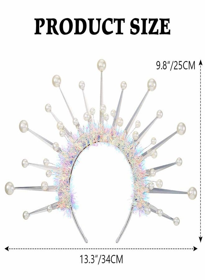 Zoestar Light Up Pearl Crown Headband LED Halo Headbands Glow Party Hair Accessories for Women - Image 3