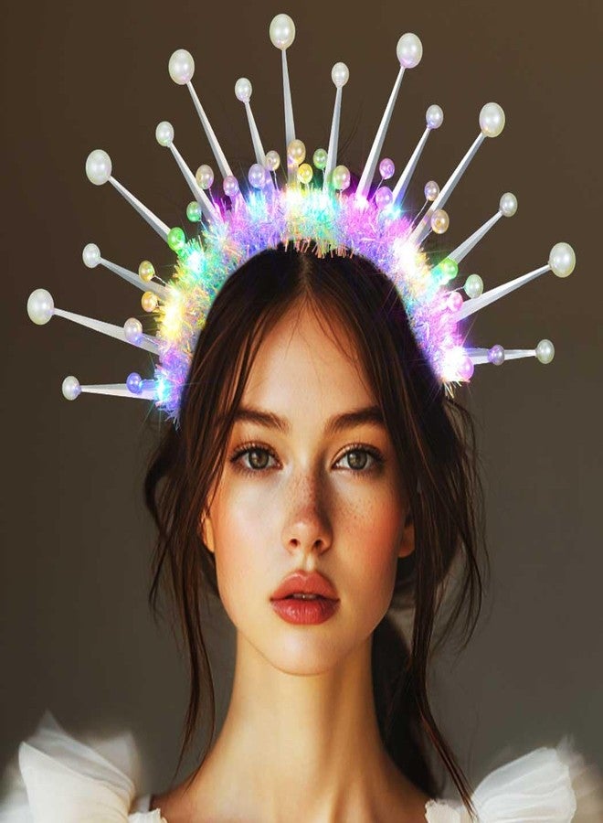 Zoestar Light Up Pearl Crown Headband LED Halo Headbands Glow Party Hair Accessories for Women - Image 4