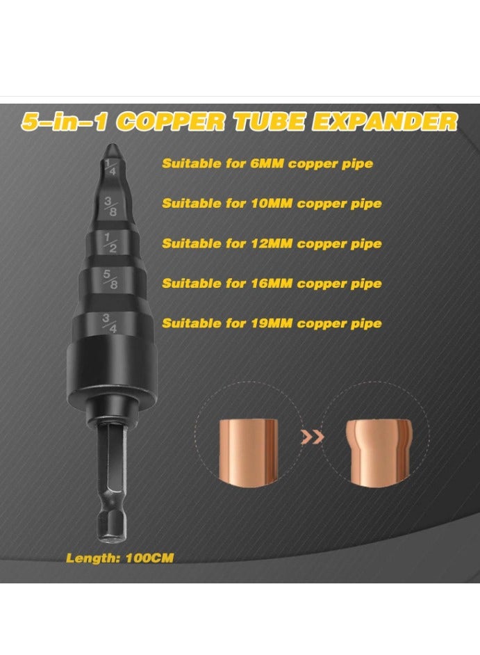 Yakumuz HVAC Repair Tool, Yakumuz Swage Tube Expander 5 in 1 Air Conditioner Copper Pipe Expander Swaging Drill Set Copper Tubing Tool with 1/4, 3/8, 1/2, 5/8, 3/4 Bits - Image 3