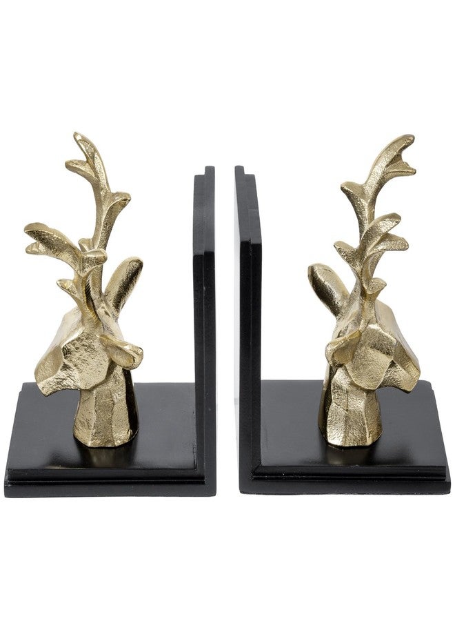 MyGift Brass Decorative Bookends, Modern Stag, Book Ends Holder Stopper for Shelves, Cast Aluminum Male Deer Head on Black Acacia Wood, for Home Library Office Desk, Handcrafted in India, 1 Pair - Image 4
