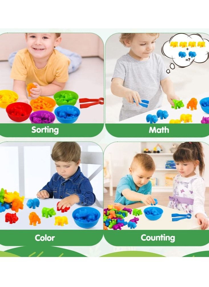 Joshberg Counting Animals Toys Matching Game for Kids with Sorting Bowls Preschool Learning Educational Activities Toys Color Classification and Sensory Game Set Toddler Montessori Toys（Animals）  - Image 3