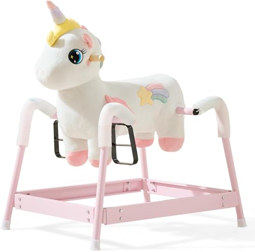 FUNLIO Unicorn Spring Rocking Horse for Kids 36 Rainbow Fairy Ride on Horse with Covered Spring Sturdy Frame Neighing Galloping Sound for Pretend Play Horse Toys Gift CPC CE Certified - Image 1