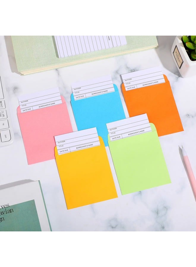 Fainne 100 Pieces Library Card Pocket with Envelopes Self Adhesive Book Library Checkout Cards for Cds Dvds School Classroom Office Supplies and Gift Tag(Colorful Pocket) - Image 3
