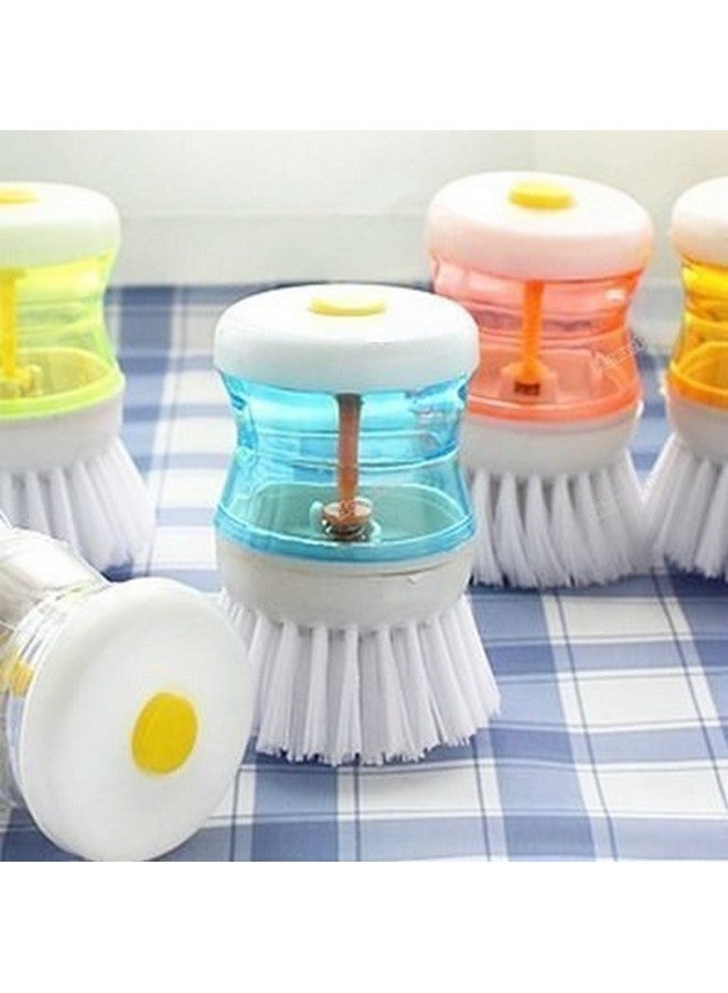 SHOPEE Branded Dish/Washbasin Plastic Cleaning Brush With Liquid Soap Dispenser, Multicolour (Pack Of 3) - Image 1