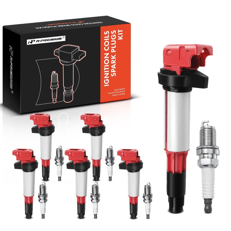 APremium Set of 6 RedGap 0040 Ignition Coil Pack and Iridium Spark Plugs Compatible with BMW 325Ci 325i 325xi 330Ci 330i 330xi 525i 530i X3 X5 Z3 Z4