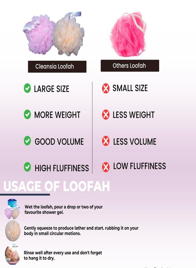 Cleansia Pack of 2 Bath Loofah Sponge Scrubber Exfoliator for High Lather Cleansing (Light Pink & Peach) - Image 3