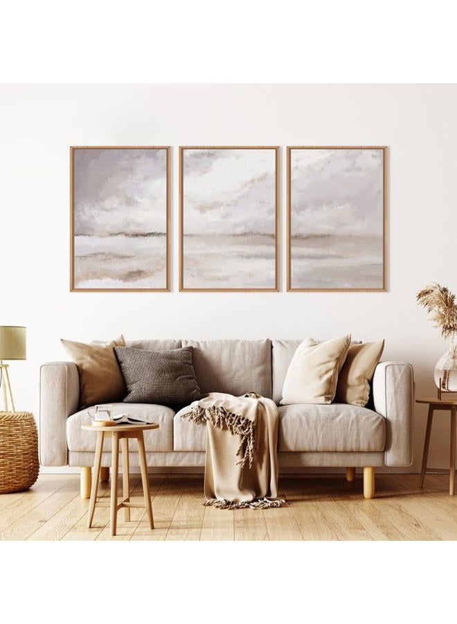 DRACIT Large Textured Canvas Wall Decor 16 * 24 Inch Modern Landscape Painting Set of 3 Framed Silver Neutral Wall Art Watercolor Abstract Oilpainting Artwork for Living Room Bedroom Office Farmhouse - Image 2