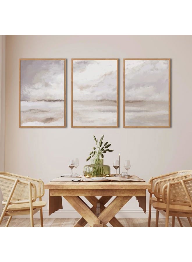 DRACIT Large Textured Canvas Wall Decor 16 * 24 Inch Modern Landscape Painting Set of 3 Framed Silver Neutral Wall Art Watercolor Abstract Oilpainting Artwork for Living Room Bedroom Office Farmhouse - Image 4
