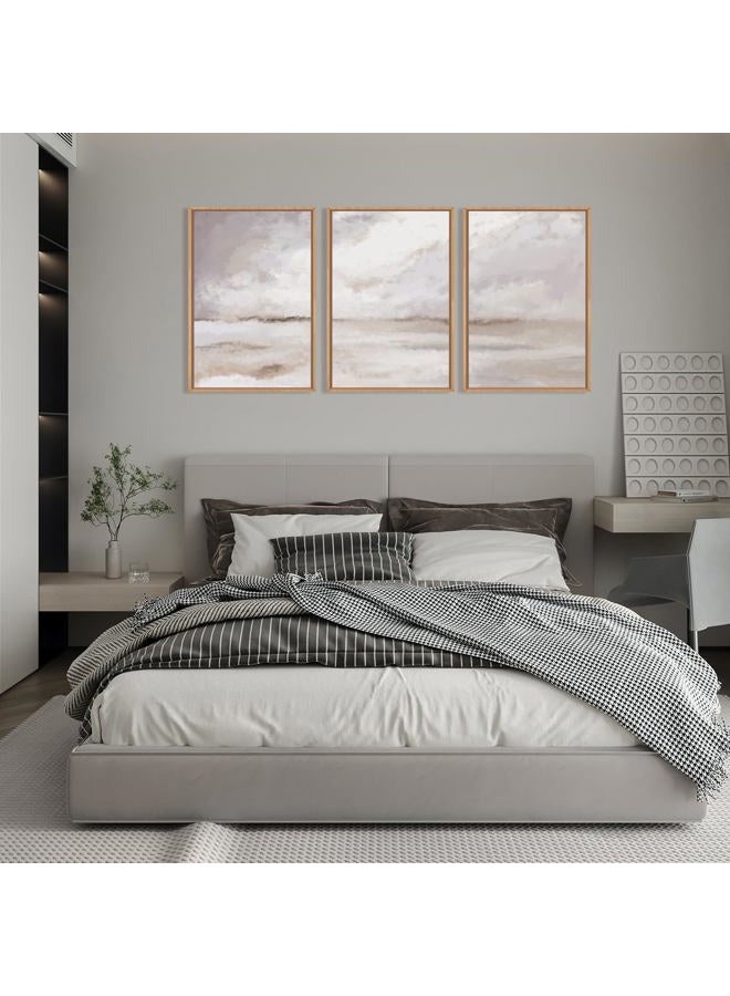 DRACIT Large Textured Canvas Wall Decor 16 * 24 Inch Modern Landscape Painting Set of 3 Framed Silver Neutral Wall Art Watercolor Abstract Oilpainting Artwork for Living Room Bedroom Office Farmhouse - Image 5