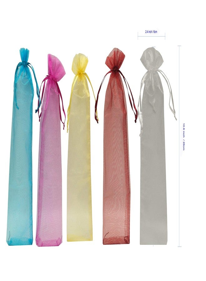 Ankirol 100pcs Sheer Organza Fan Bags 2.4X10.6 INCH Folding Fan Organza Gift Bag Gift Pouch with Drawstring Silk Pouches for Hand Fans (mix - Image 4