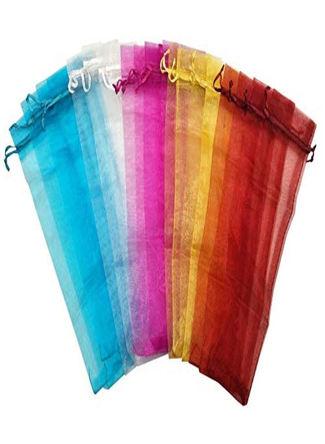 Ankirol 100pcs Sheer Organza Fan Bags 2.4X10.6 INCH Folding Fan Organza Gift Bag Gift Pouch with Drawstring Silk Pouches for Hand Fans (mix - Image 3