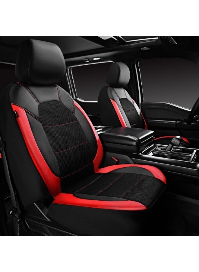 BUANIERT Universal Leather car seat Covers Sport fits Most Cars, SUVs, Trucks, and Vans (Full Set, Black Red) - Image 3