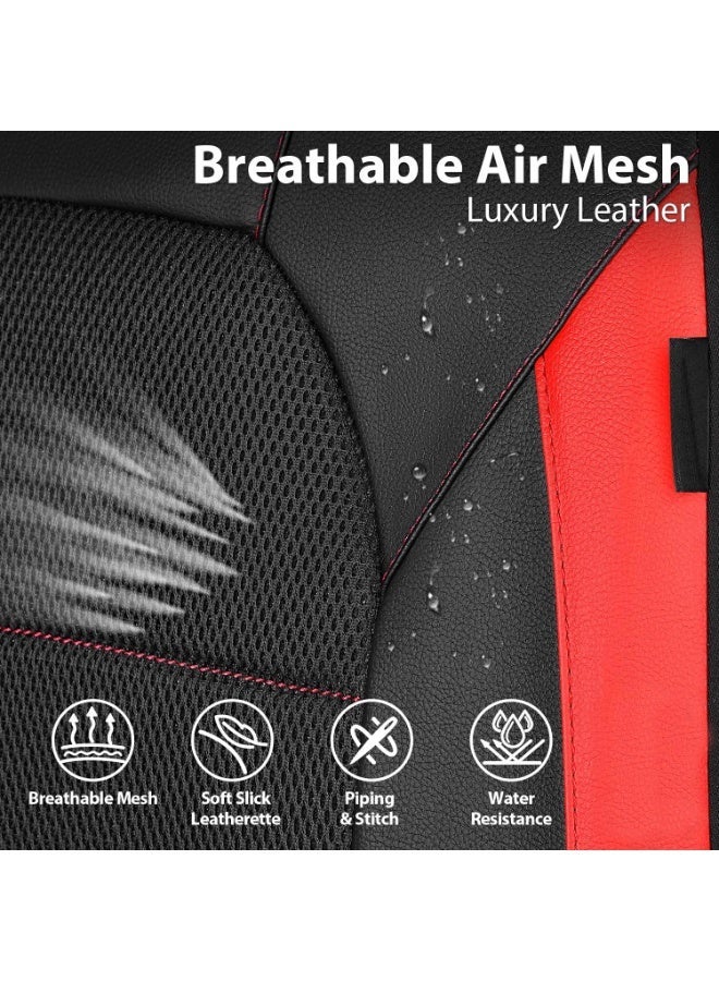 BUANIERT Universal Leather car seat Covers Sport fits Most Cars, SUVs, Trucks, and Vans (Full Set, Black Red) - Image 2
