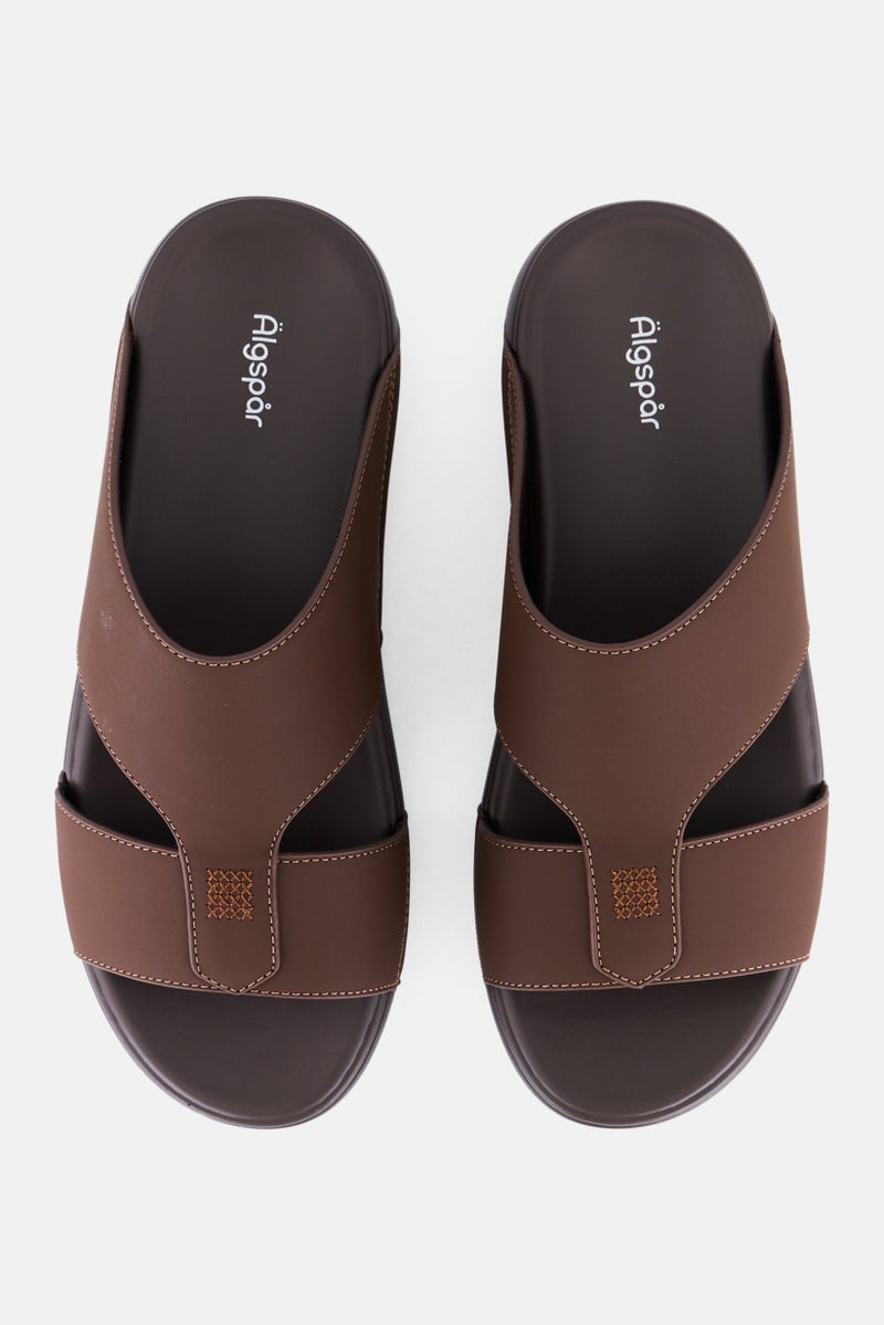 Algspar Men 2 Strap Slip On Arabic Sandals, Brown - Image 3