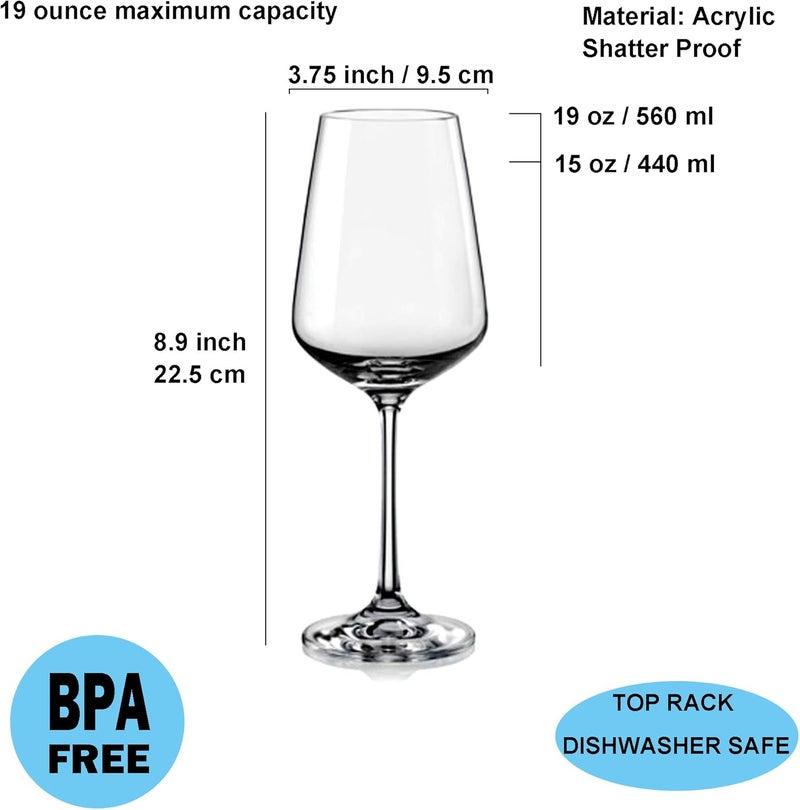 KOXIN-KARLU Unbreakable Classic 18 ounce All-Purpose Plastic Stem Wine Glasses Acrylic Glasses, Set of 6 Clear - Image 2