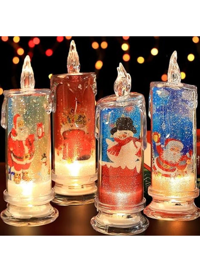 Flameless Candles with Santa Claus, Snowman,Decals Set of 4, Battery Operated - Image 2