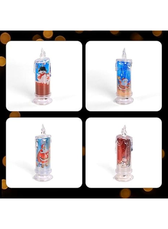 Flameless Candles with Santa Claus, Snowman,Decals Set of 4, Battery Operated - Image 1