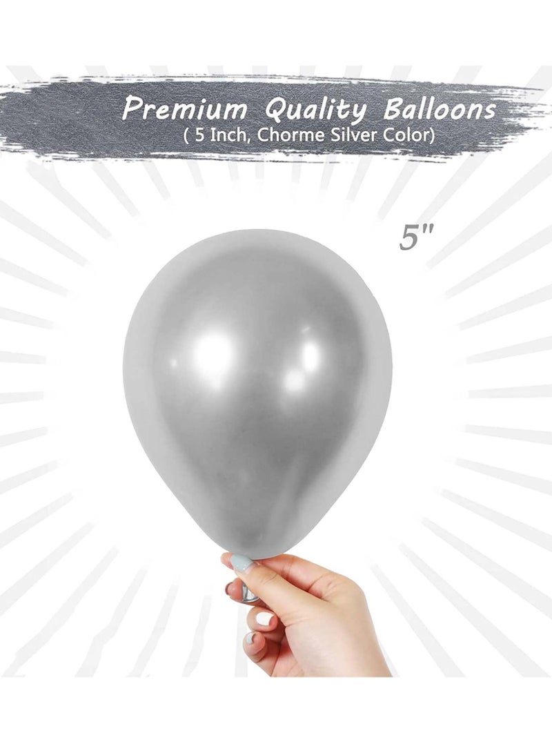 Party Time 25 قطعة بالونات فضية كروم 5 بوصة بالونات معدنية لحفلات الزفاف والفعاليات وزينة عيد الميلاد - Image 2