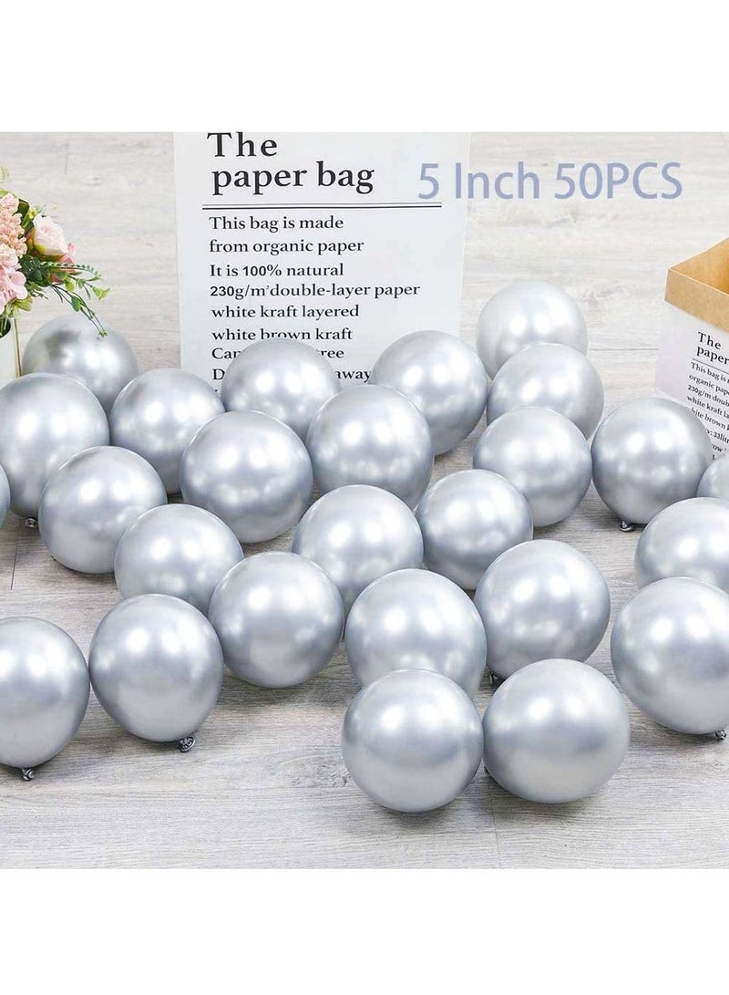 Party Time 25 قطعة بالونات فضية كروم 5 بوصة بالونات معدنية لحفلات الزفاف والفعاليات وزينة عيد الميلاد - Image 3