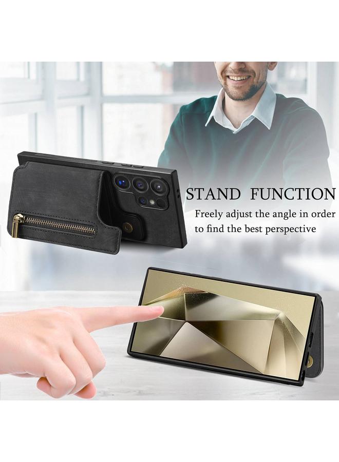 S-TOP Case For Samsung Galaxy S24 Ultra 5G Retro Leather Zipper Wallet Back Phone Case - Image 4