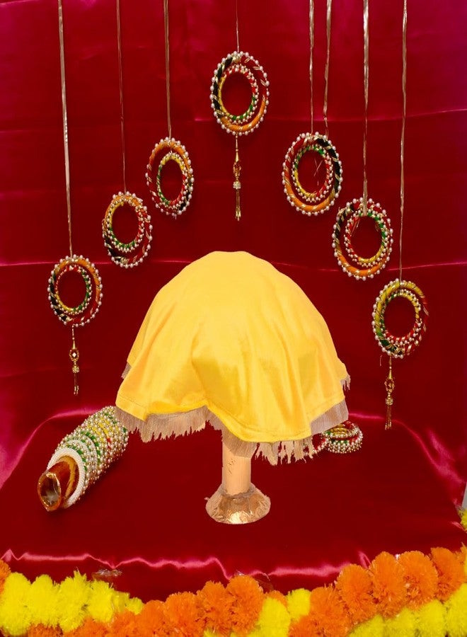 Dulhan 2 pcs Round Golden Border Plain Velvet 20 inch Thali Cover for Women Pooja, Yellow & Green Thaalposh/Puja aasan Cloth for Wedding Puja thali Decoration, Diwali, Various Rituals Enterprises - Image 2