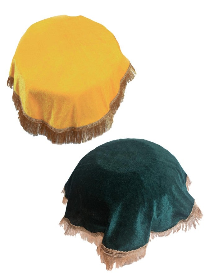 Dulhan 2 pcs Round Golden Border Plain Velvet 20 inch Thali Cover for Women Pooja, Yellow & Green Thaalposh/Puja aasan Cloth for Wedding Puja thali Decoration, Diwali, Various Rituals Enterprises - Image 1