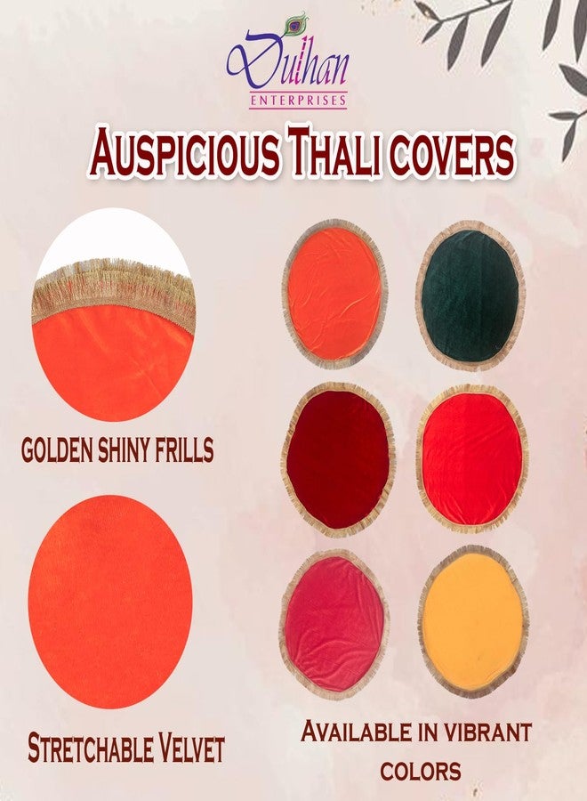 Dulhan 2 pcs Round Golden Border Plain Velvet 20 inch Thali Cover for Women Pooja, Yellow & Green Thaalposh/Puja aasan Cloth for Wedding Puja thali Decoration, Diwali, Various Rituals Enterprises - Image 4
