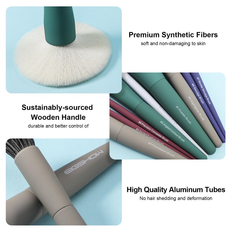 EIGSHOW Makeup Brushes, EIGSHOW 5 Color Essential Travel Makeup Brush Set with Ultra Soft Synthetic Fibers for Powder Blush Concealer Contouring Highlighting - Image 3
