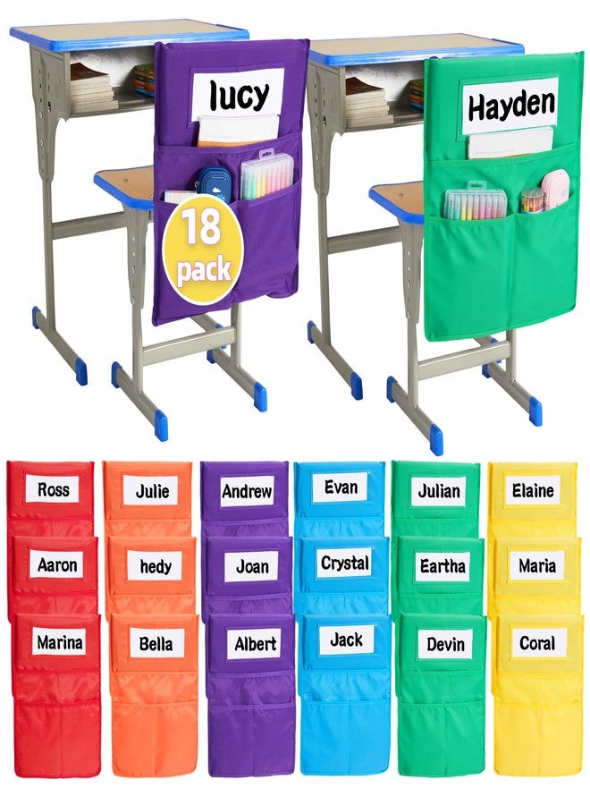 HELLO PAPAYA Chair Pockets for Classrooms 1-18 Pack Chairback Buddy Pocket Chart with 3 Pockets and 1 Student Name Tag,Student Chair Pockets Organizer Chair Bags Classroom - Image 1