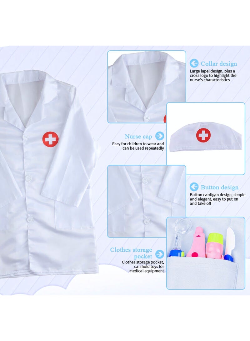 2 Piece Kids Dress Up Set, Children's Doctor Nurse Cosplay Costume, Role Play Hospital Unisex Coats and Cap, Doctor Party Accessories Birthday Gifts for Girls Boys  - Image 3