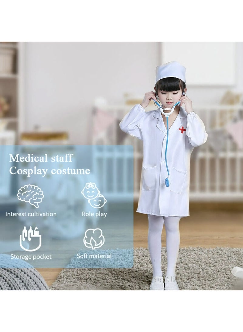 2 Piece Kids Dress Up Set, Children's Doctor Nurse Cosplay Costume, Role Play Hospital Unisex Coats and Cap, Doctor Party Accessories Birthday Gifts for Girls Boys  - Image 2