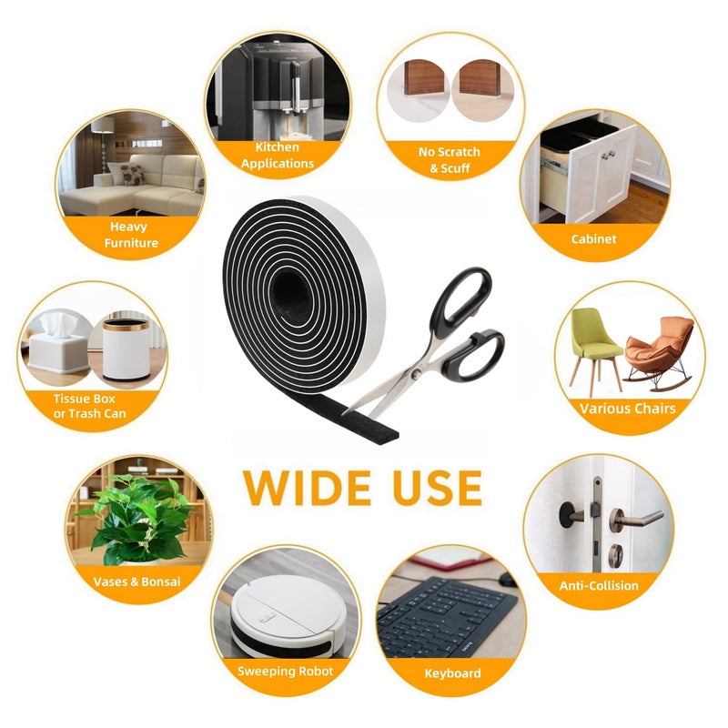 Furnigear Felt Strips with Adhesive Backing Heavy Duty Cuttable Felt Tape Roll Furniture Pads for Chair Legs - Protecting Hardwood Floors, Chair Wall Protector (Black, 80 x 0.5 x 0.14 Inch) - Image 3