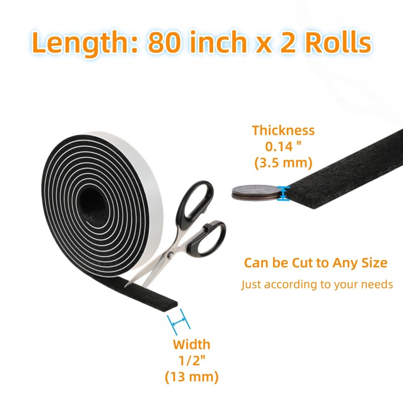 Furnigear Felt Strips with Adhesive Backing Heavy Duty Cuttable Felt Tape Roll Furniture Pads for Chair Legs - Protecting Hardwood Floors, Chair Wall Protector (Black, 80 x 0.5 x 0.14 Inch) - Image 2