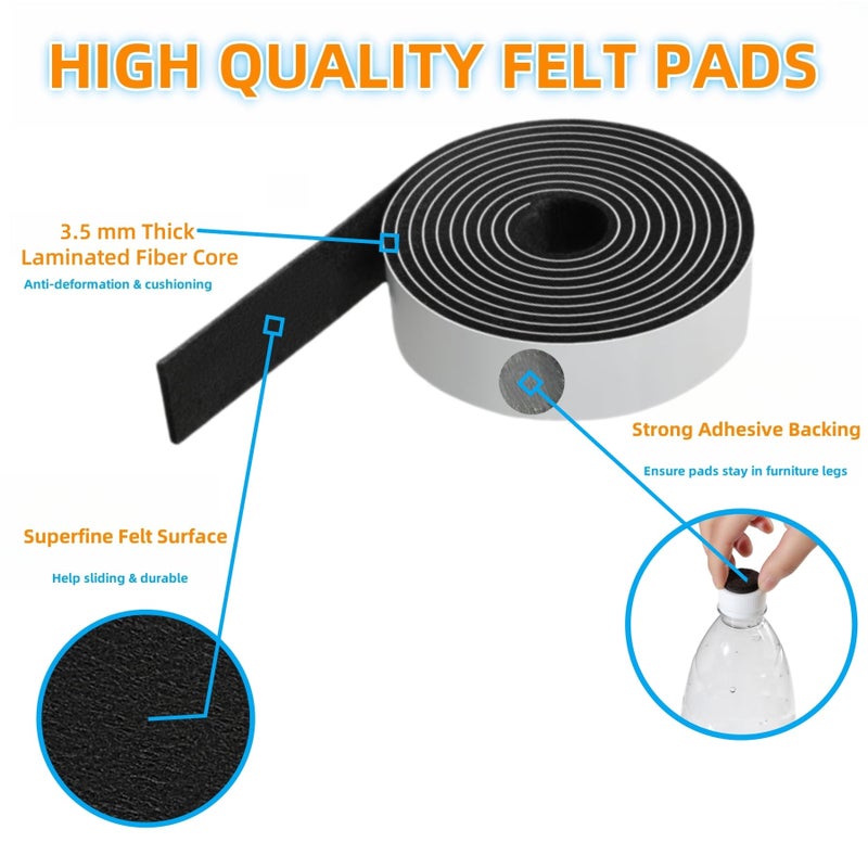 Furnigear Felt Strips with Adhesive Backing Heavy Duty Cuttable Felt Tape Roll Furniture Pads for Chair Legs - Protecting Hardwood Floors, Chair Wall Protector (Black, 80 x 0.5 x 0.14 Inch) - Image 5