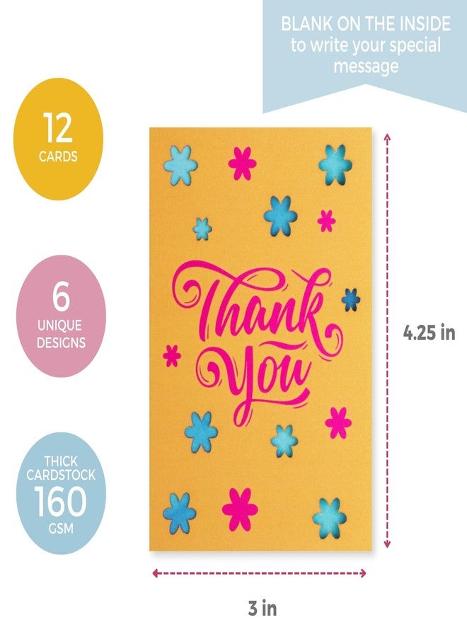 DOODLE Set Of 12 Blank Laser Cut Notecards|Box Packaging|3 X 4.25 In|6 Designs X 2 Cards|Ample Space To Write Inside For Thank You - (Thoughts And Feelings) - Image 2