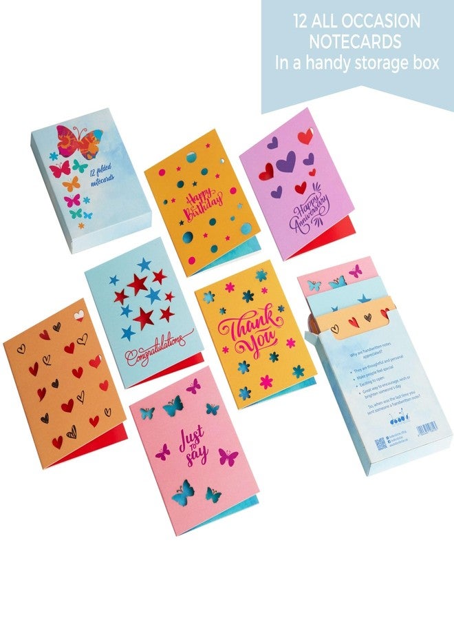 DOODLE Set Of 12 Blank Laser Cut Notecards|Box Packaging|3 X 4.25 In|6 Designs X 2 Cards|Ample Space To Write Inside For Thank You - (Thoughts And Feelings) - Image 3