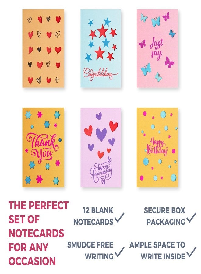 DOODLE Set Of 12 Blank Laser Cut Notecards|Box Packaging|3 X 4.25 In|6 Designs X 2 Cards|Ample Space To Write Inside For Thank You - (Thoughts And Feelings) - Image 4