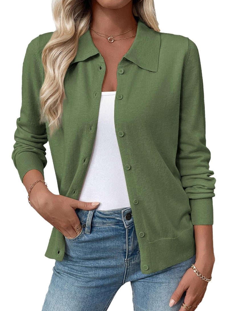 EVALESS Cardigan Sweaters for Women Lightweight Trendy Long Sleeve Lapel Collar Button Down Sweaters Spring Fashion 2026 Wool Blend Knit Cardigans Sweater Tops Spring Outfits Four Leaf Clover X-Large - Image 1