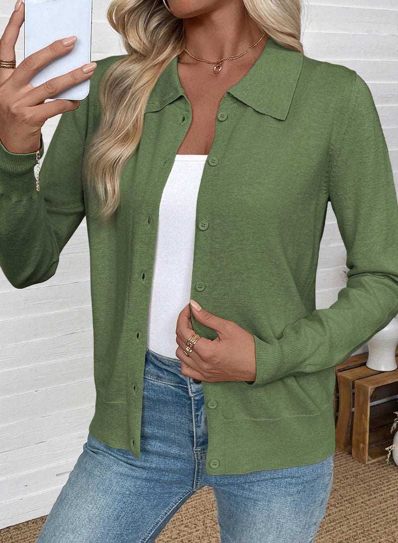 EVALESS Cardigan Sweaters for Women Lightweight Trendy Long Sleeve Lapel Collar Button Down Sweaters Spring Fashion 2026 Wool Blend Knit Cardigans Sweater Tops Spring Outfits Four Leaf Clover X-Large - Image 2
