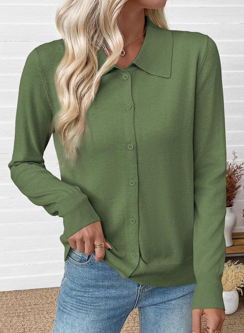 EVALESS Cardigan Sweaters for Women Lightweight Trendy Long Sleeve Lapel Collar Button Down Sweaters Spring Fashion 2026 Wool Blend Knit Cardigans Sweater Tops Spring Outfits Four Leaf Clover X-Large - Image 3