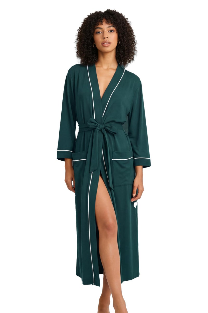 HEARTNICE Womens Cotton Robe, Soft Kimono Spa Knit Long Bathrobe Lightweight Loungewear(DARK GREEN, M - Image 1