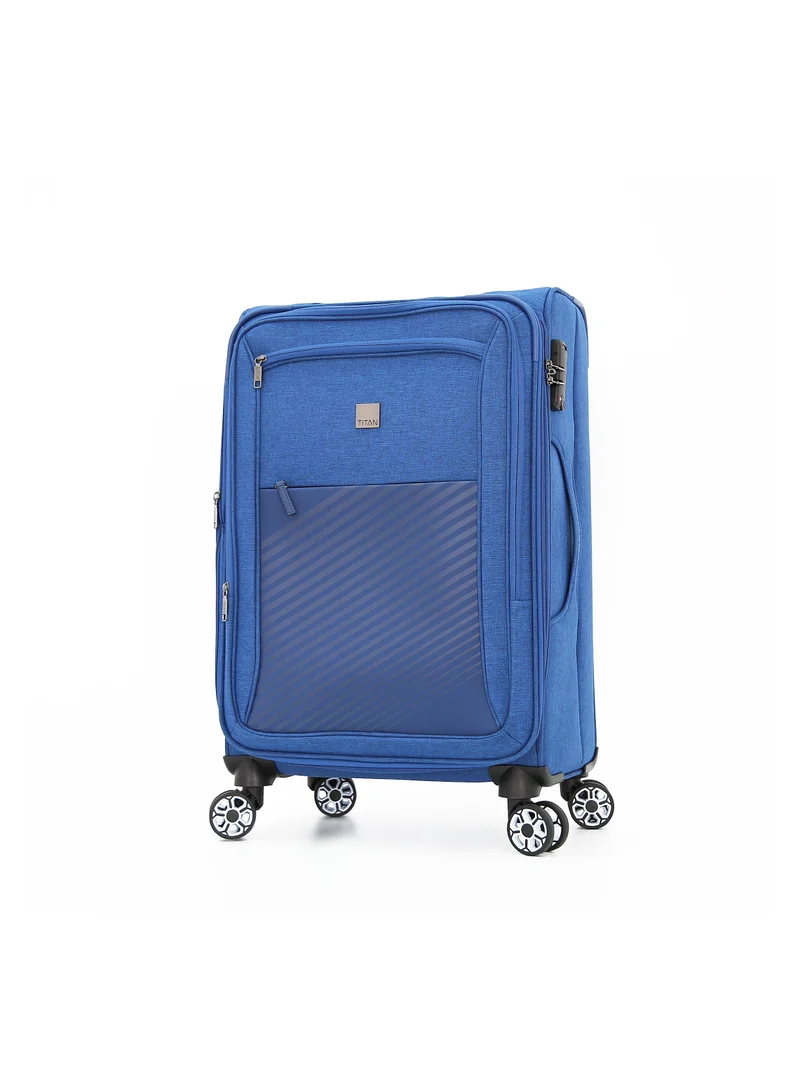 تيتان Softside Luggage Trolley Bag 3 Pieces Set With Double Spinner Wheels,Blue (S-20, M-24, L-28 inch)