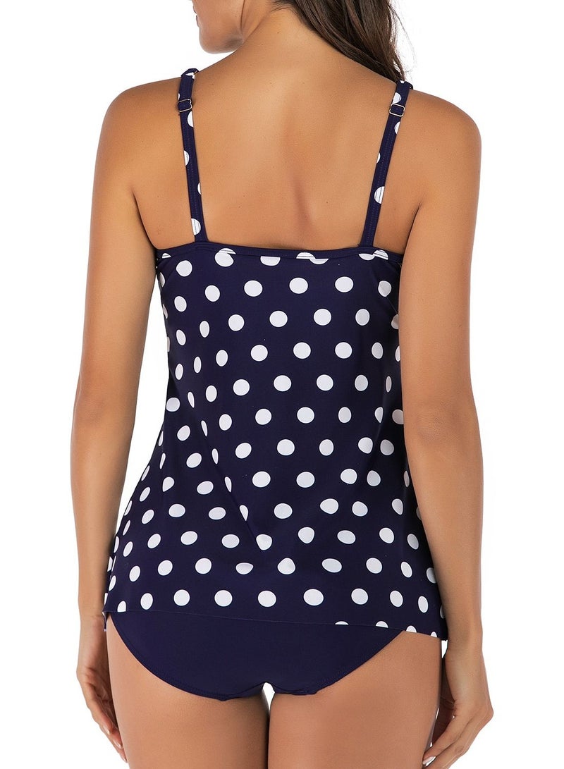 Loquat Navy blue polka dots printed split type halter belt suspenders swimsuit lady bikini  - Image 5