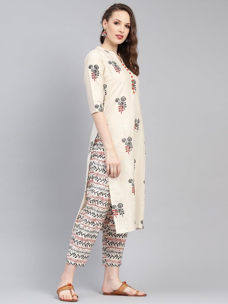 Libas Women's Silk Blend Printed Regular Fit Kurta Set (6313_Off White - Image 4